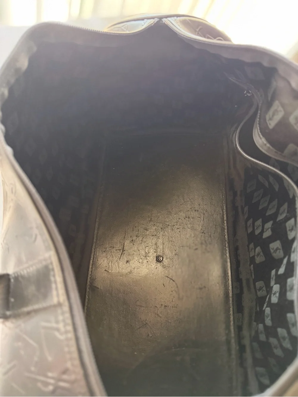 Saint Laurent YSL Black Embossed Leather Duffel Bag